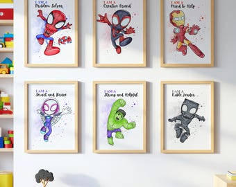 Spidey and His Amazing Friends Wall Art, Digital Download, Ghost-Spider and Spin Nursery Decor, Printable Kids Room Art, Birthday Gift