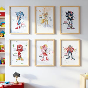 Sonic the Hedgehog WALL ART prints, Gallery Wall art, Set of 6 Downloadable Prints, Sonic & shadow movie, Kids Room, Sonic poster wall decor