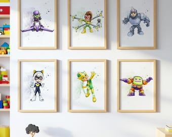 Spidey Enemies VÄGGKONSTRAV, Galleriväggkonst, Set med 6 nedladdningsbara tryck, Spidey barnrum, Spidey poster väggdekor