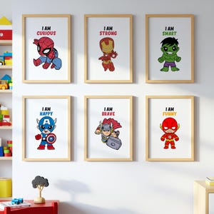 Superhero WALL ART Prints with phrases, Set of 6 Downloadable Prints, the Avengers wall art Little Boys Bedroom Decor, Superhero wall decor