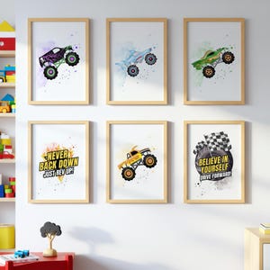 Monster Truck WALL ART prints, Gallery Wall art, Set of 6 Downloadable Prints, Monster Truck Kids wall decor Room, Truck posters wall decor