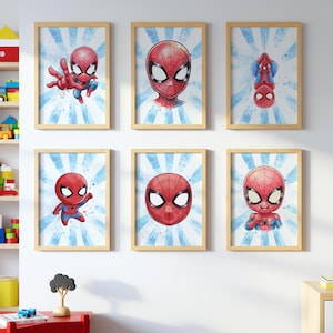 Spiderman Wall Art Set of 6 | Kids Room Superhero Prints | Boys Bedroom Spidey Decor | Digital Download Posters for Kids