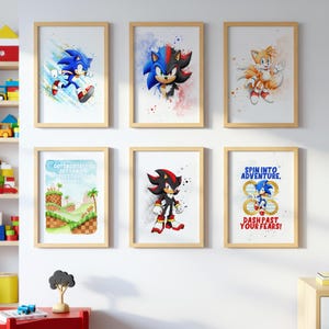Sonic the Hedgehog WALL ART prints, Gallery Wall art, Set of 6 Downloadable Prints, Sonic & shadow movie, Kids Room, Sonic poster wall decor