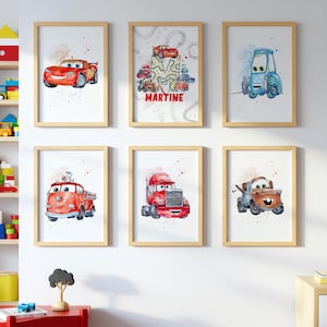 Personalizable Lightning McQueen Car Movie Poster Prints Poster Wall Art Decor Nursery Prints Digital Clipart Sally Carrera Poster Tom Mater