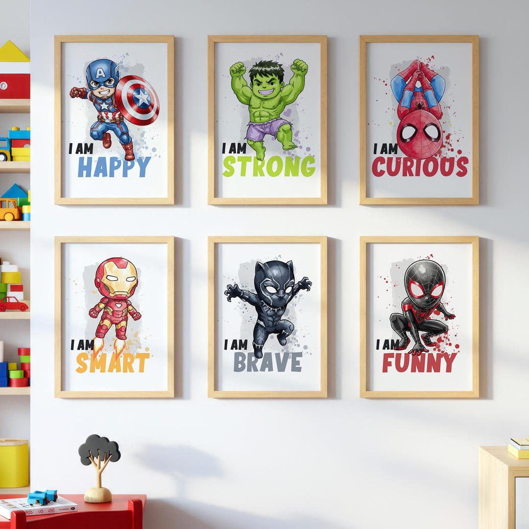 6 Nursery Superheroes Prints - Kids Affirmation Poster, Gift for Boys ...