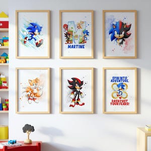 Personalizable Sonic the Hedgehog WALL ART prints, Gallery Wall art Set of 6 Downloadable Prints Sonic & shadow movie Kids Room Sonic poster