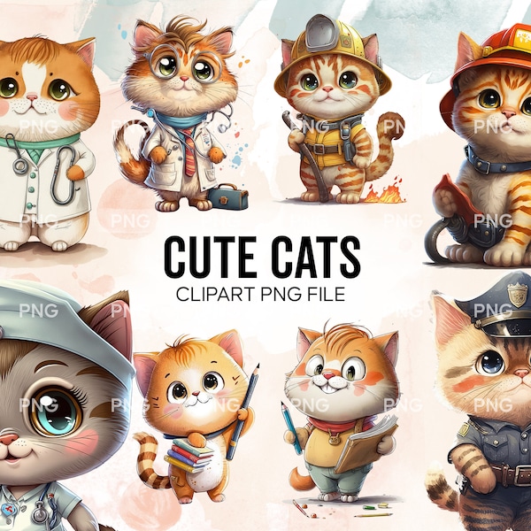 Adorable Cats Clipart Set for Nursery Decor and More! Get Instant Download of Teddy Cute Clipart and Baby Animal PNGs Today.  BA080
