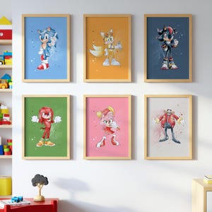 Sonic the Hedgehog WALL ART prints, Gallery Wall art, Set of 6 Downloadable Prints, Sonic & shadow movie, Kids Room, Sonic poster wall decor
