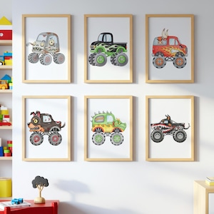 Monster Truck WALL ART prints, Gallery Wall art, Set of 6 Downloadable Prints, Monster Truck Kids wall decor Room, Truck posters wall decor