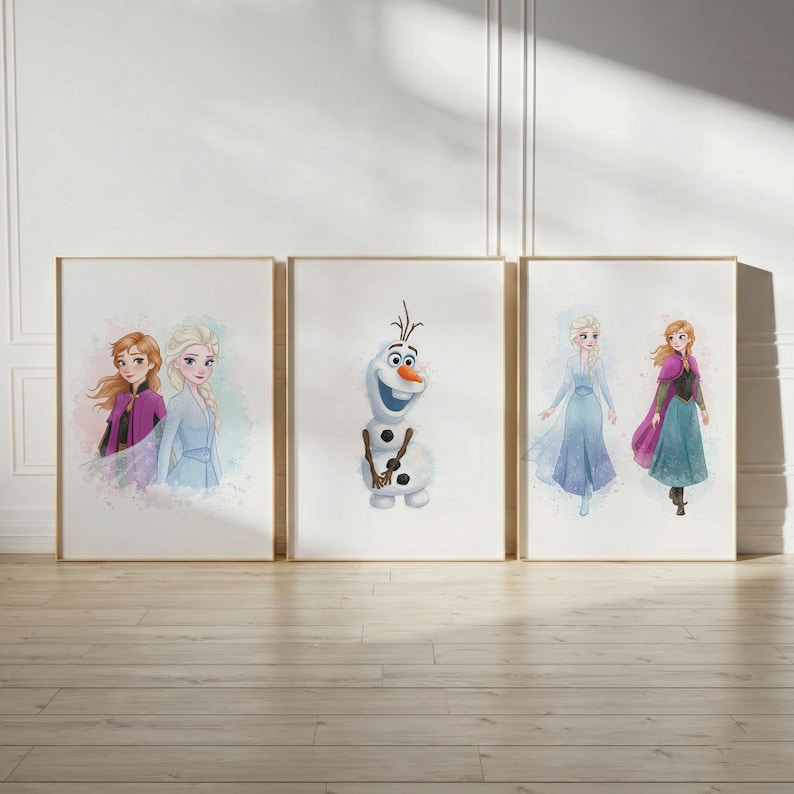 Set med 6 Frost-väggkonst - Frost-posterset, flickrumsdekor, barnrumstryck, barnrumsdekoration, prinsessan Elsa, Olaf, Anna bild 16