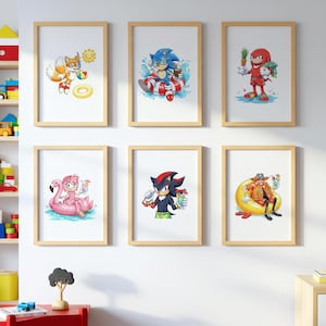 Sonic Summer Party Wall Art, Hedgehog Prints Set, Gamer Nursery Decor, Tails Knuckles Poster | Digital Download