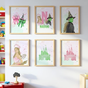 Personalized Wicked WALL ART prints, Gallery Teenager Wall Art, Set of 6 Downloadable Prints, wicked Glinda & Elphaba Kids Room wall decor