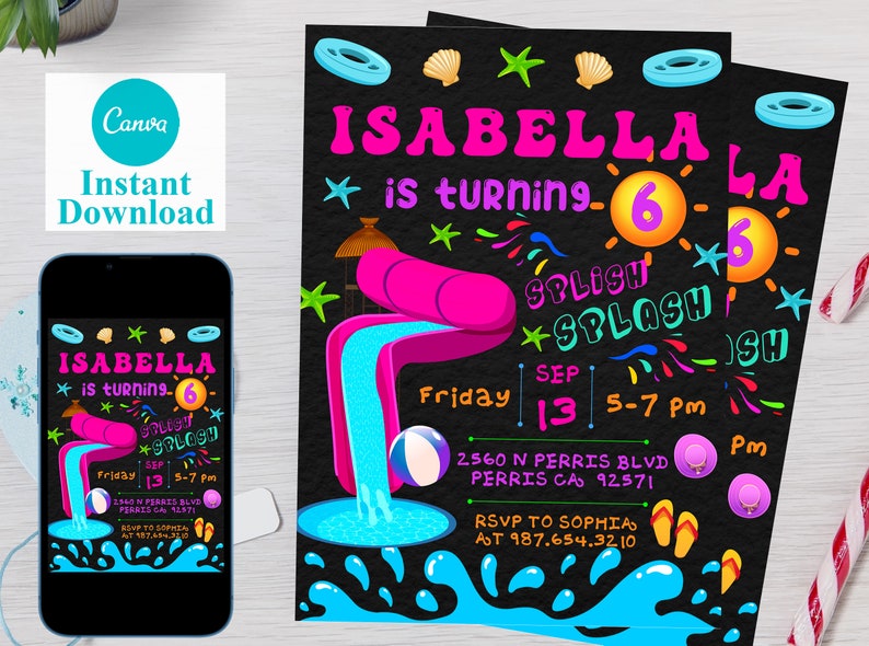 Editable Waterslide Birthday Invitation Template Printable - Etsy