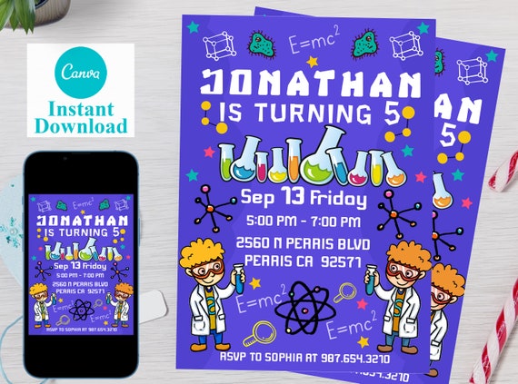 Editable Science Birthday Invitation Template Printable - Etsy
