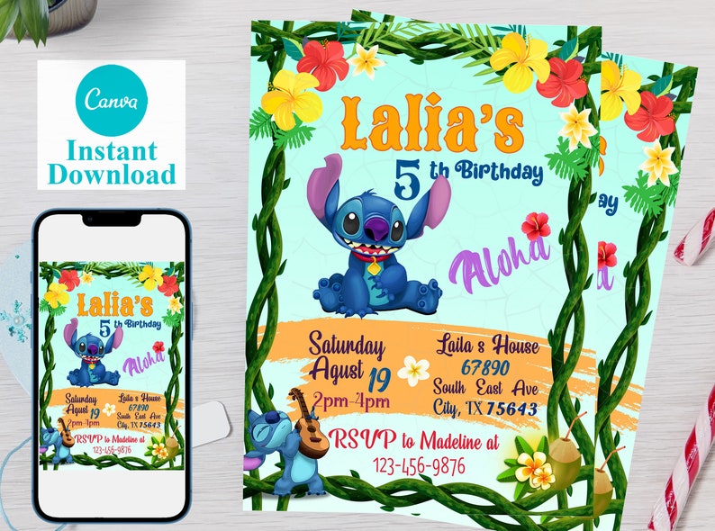 Editable Stitch Birthday Invitation Template Printable - Etsy