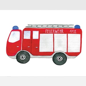 Poster "Feuerwehr" A4 | Print | Aquarell | Kinderzimmer | Geschenk für Jungen | Geschenk für Mädchen | Plakat