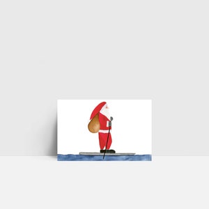 Mini-Karte "Weihnachtsmann auf SUP" | kleine Grußkarte | Mini-Postkarte | Mini | Aquarell | Norddeutsch | 55x85mm