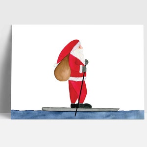 Postkarte "Weihnachtsmann auf SUP" | Grußkarte | Postkarte | Aquarell
