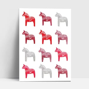 Postkarte "Dalapferde" | Grußkarte | Postkarte | Aquarell