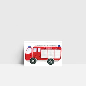 Mini-Karte "Feuerwehr" | kleine Grußkarte | Mini-Postkarte | Mini | Aquarell | 55x85mm | Geschenkverpackung | Kinder