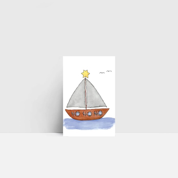 Mini-Karte "Boot" | Mini-Grußkarte | Mini-Postkarte | Mini | Aquarell | Norddeutsch | 55x85mm
