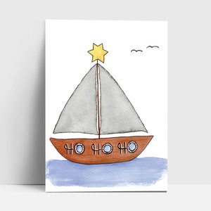 Postkarte "Boot - Ho Ho Ho" | Grußkarte | Postkarte | Aquarell