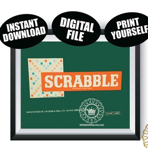 Vintage Scrabble Game Box Art DIGITAL FILES Retro Game Room Wall Poster Decor Housewarming Present Retro Gift Playroom Printable