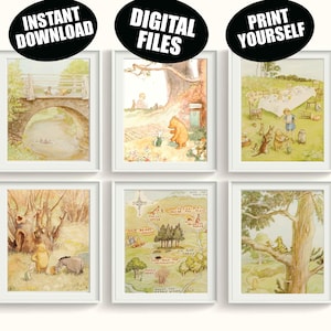 Winnie the Pooh Acquerello FILE DIGITALI Quantità 6 Classico Genere Neutro Decorazione da Parete per la Camera dei Bambini Arte Baby Shower Regalo Download Istantaneo Stampabile