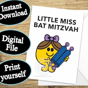 Śmieszna karta Bat Micwa DO DRUKU Mała Miss Karta Bat Micwa, 13. urodziny Mazel Tov Karta dla Dziewczynki, Żydowska Bat Micwa Torah Cyfrowy Plik