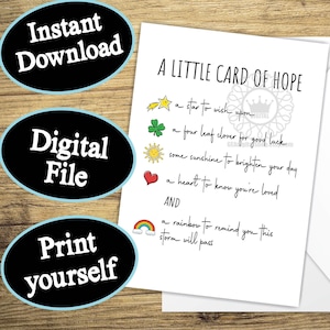 Little Card of Hope PRINTABLE, Cancer Support Thinking of You Card Friend Encouragement Cheer Up Greeting Card Digital File Instant Download