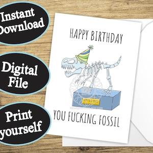 Joyeux anniversaire carte d'anniversaire fossile, carte d'anniversaire drôle de vieux, carte d'anniversaire imprimable pour lui, mari de l'autre côté de la colline