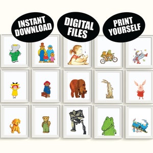 Storybook Characters Printable Art DIGITAL FILE Qty 15 Baby Favorite Book Character Nursery PreSchool Classroom Library Playroom Baby shower