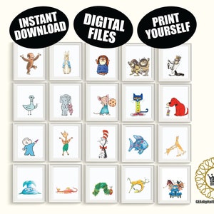 Storybook Characters Book Art DIGITAL FILES Qty 20 Baby Girl Boy Gender Neutral Nursery, Preschool Classroom Library Playroom Baby shower