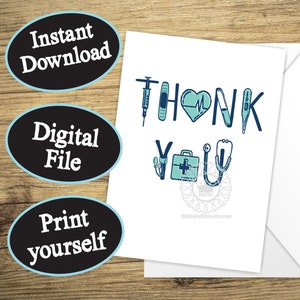 Doctor and Nurse Thank You Card PRINTABLE Hospital Medical Team Thank you Card, Surgery Thank You Greeting Card Digital Instant Download