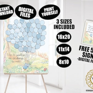 Peter Rabbit Gästebuch Alternative Baby Shower Erster Geburtstag 1. DIGITALE DATEIEN Klassisch Jungen Blaue Luftballons Zeichen Sofort Download Printable
