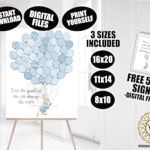 Peter Rabbit Gästebuch Alternative Baby Shower Erster Geburtstag 1. DIGITALE DATEIEN Klassisch Jungen Blaue Luftballons Zeichen Sofort Download Printable
