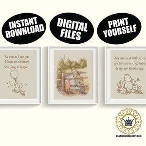 Winnie the Pooh DIGITAL FILES Qty 3 Classic Pooh Gender Neutral Nursery Wall Decor Shabby Chic Baby Shower Gift Instant Download Printable