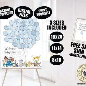 Bilderbuch Baby Shower Gästebuch Alternative DIGITALE DATEIEN Klassische Charaktere Jungen Blaue Luftballons Zeichen Party Decor Sofortiger Download Printable