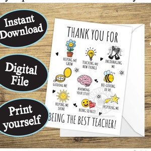 Danke, Lehrer-Karte Ende des Jahres Lehrer-Geschenk DRUCKBARE Lehrer-Geschenk-Gruß-Karte Digital, Vorschul-Lehrer-Karte Kindergarten Danke