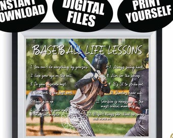 Arte de pôster de lições de vida de beisebol ARQUIVOS DIGITAIS Pintura em aquarela de beisebol para meninos Presente de time de beisebol Presente para idosos Arte inspiradora de parede