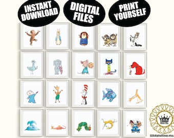Verhalenboek Karakters Boekkunst DIGITALE BESTANDEN 20 stuks baby meisje jongen genderneutraal kwekerij, voorschoolse klas bibliotheek speelkamer babyshower