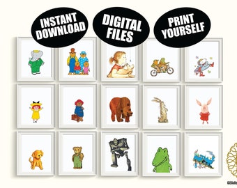 Verhalenboek tekens afdrukbare kunst digitaal bestand aantal 15 baby favoriete boek karakter kwekerij voorschoolse klas bibliotheek speelkamer babyshower