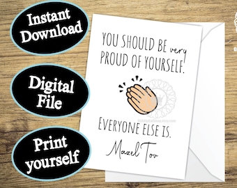 Card for Bar Mitzvah or Bat Mitzvah PRINTABLE Proud Moment Mazel Tov Card, 13th Birthday Card, Jewish Torah Digital File Instant Download
