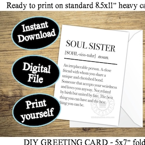 Soul Sister Karte druckbare beste Freundin Karte, Freundschaftskarte für Bestie, Geburtstagskarte, Brautjungfer Karte Digital Sofort Download