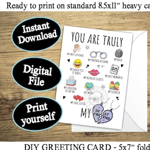 Best Friend Card PRINTABLE Friendship Card for Bestie, Soul Sister Sidekick Partner in Crime Greeting Card Digital Instant Download