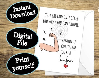 Cancer Support Card PRINTABLE, Tough Time Thinking of You Card, Badass Encouragement Greeting Card for Friend Digital File Instant Download