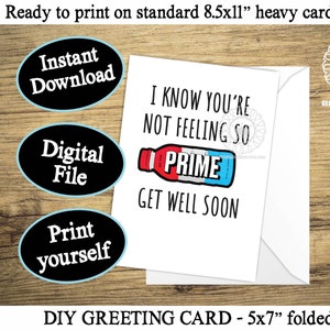Prime Drink Get Well Card IMPRIMABLE Kids Carte de boisson énergisante Prime Carte se sentir mieux pour préadolescent Teen Boy Fichier numérique Téléchargement instantané