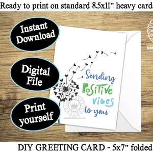 Positive Vibes Support Greeting Card DRUCKBARE, Denken an Sie Karte, Freundschaftskarte für Freund, Good Luck Card Digital Instant Download