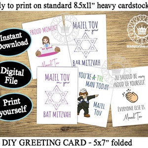 Mitzwa Karte BUNDLE Bar Mitzwa Karten und Bat Mitzwa Karten DRUCKBARE Mazel Tov Jungen 13.Geburtstagskarte Jüdische Datei Sofortiger Download