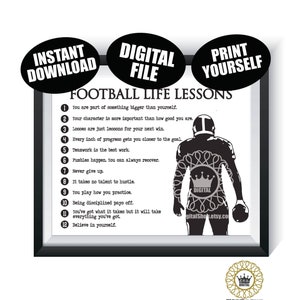 Football Life Lessons Poster DIGITAL FILE Football Team Gift Motivational Sports Art Senior Boys Birthday Gift Wall Art Download Printable